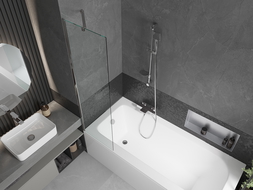 Mexen Vega obdélníková vana 150 x 70 cm s krytem a 1-křídlovou zástěnou 50 cm, transparentní, chrom - 550115070X9505000001