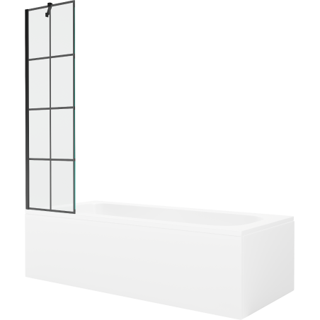 Mexen Vega obdélníková vana 150 x 70 cm s krytem a ​​jednokřídlým zástěnou 50 cm, černý vzor