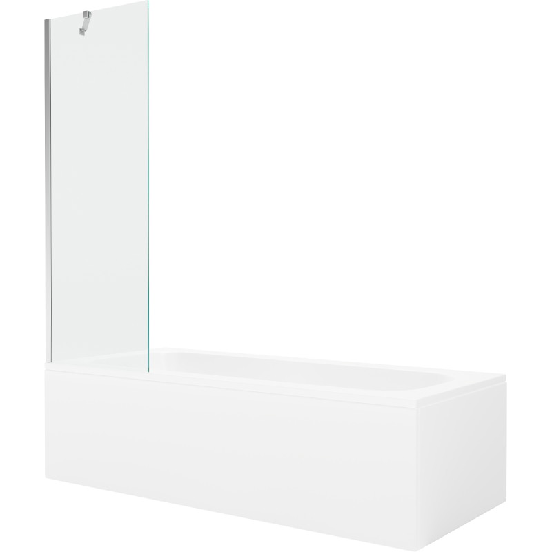 Mexen Vega obdélníková vana 150 x 70 cm s krytem a 1-křídlovou zástěnou 60 cm, transparentní, chrom