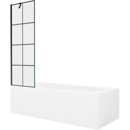 Mexen Vega obdélníková vana 150 x 70 cm s krytem a jednokřídlou zástěnou 60 cm, černý vzor - 550115070X9506007077