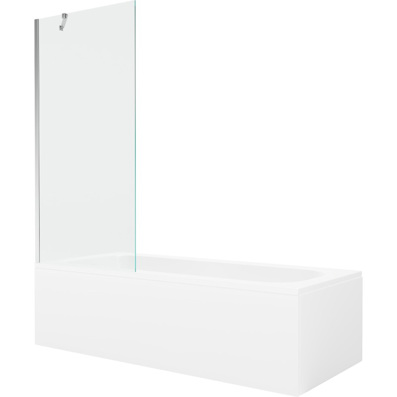 Mexen Vega obdélníková vana 150 x 70 cm s obložením a jedním křídlovým paravánem 80 cm, transparentní, chrom