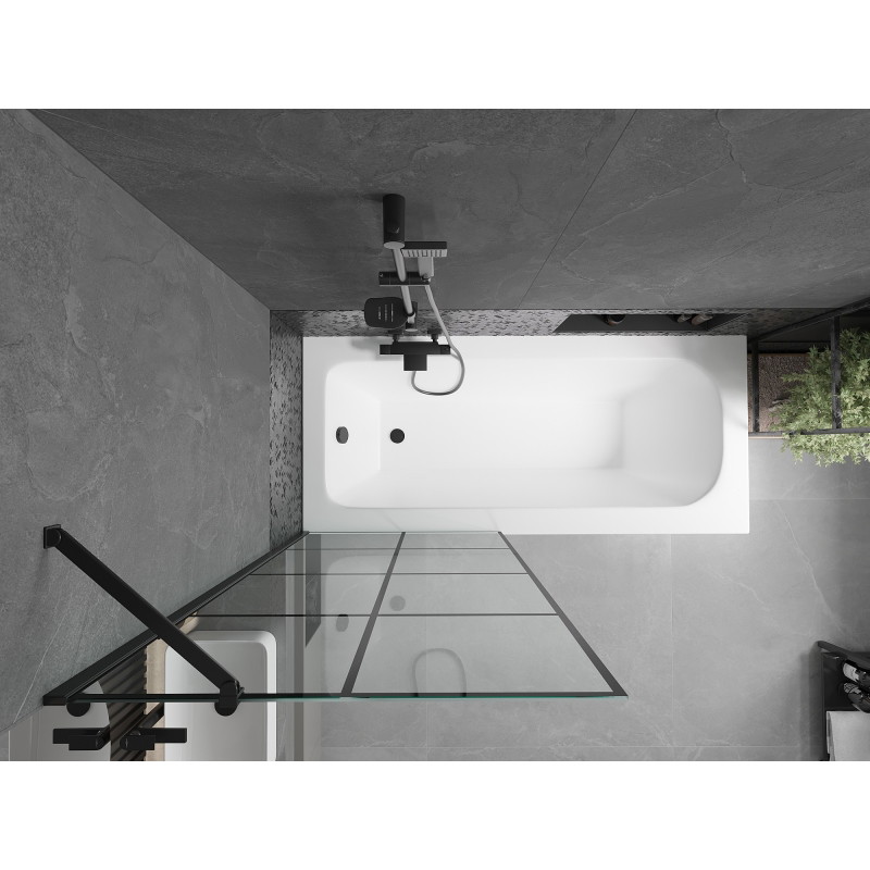 Mexen Vega obdélníková vana 150 x 70 cm s krytem a 1-křídlovou zástěnou 80 cm, černý vzor - 550115070X9508007077
