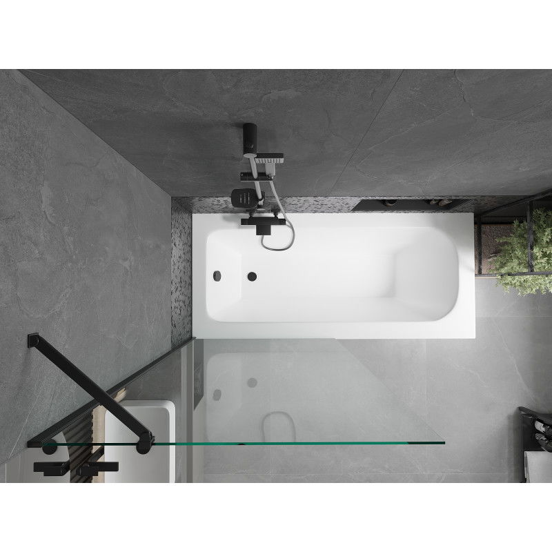 Mexen Vega obdélníková vana 150 x 70 cm s krytem a 1-křídlovou zástěnou 90 cm, transparentní, černá - 550115070X9509000070