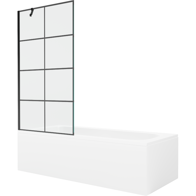 Mexen Vega obdélníková vana 150 x 70 cm s panelem a 1-křídlovou zástěnou 90 cm, černý vzor - 550115070X9509007077