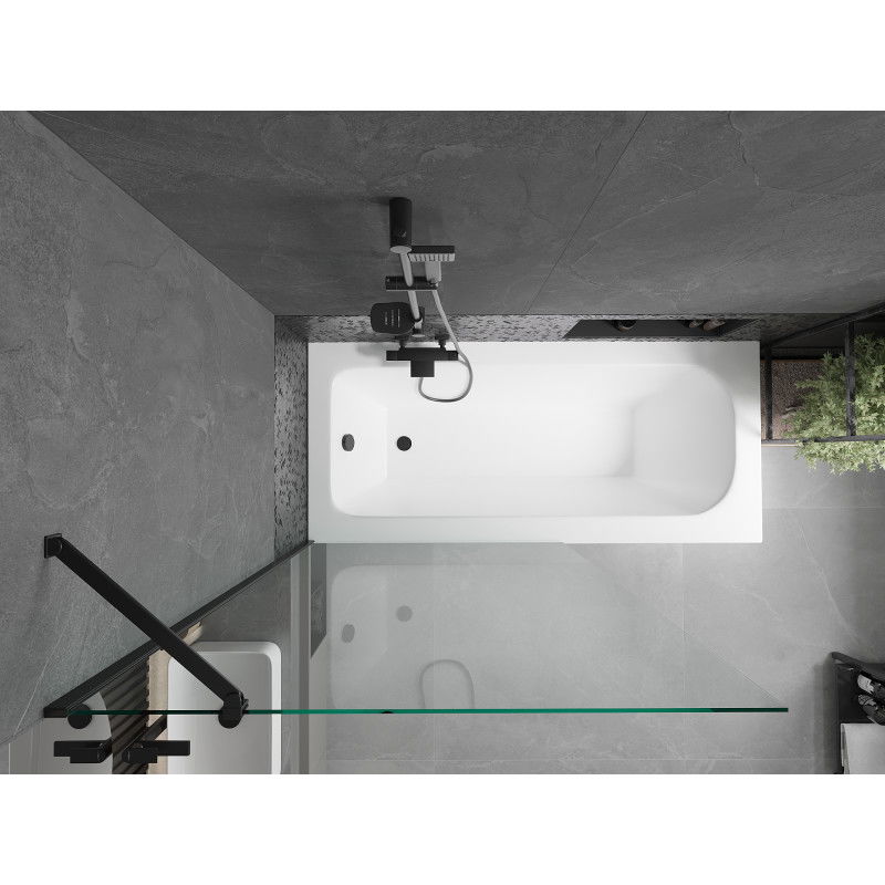 Mexen Vega Obdélníková vana 150 x 70 cm s krytem a 1-křídlovou zástěnou 100 cm, průhledná, černá