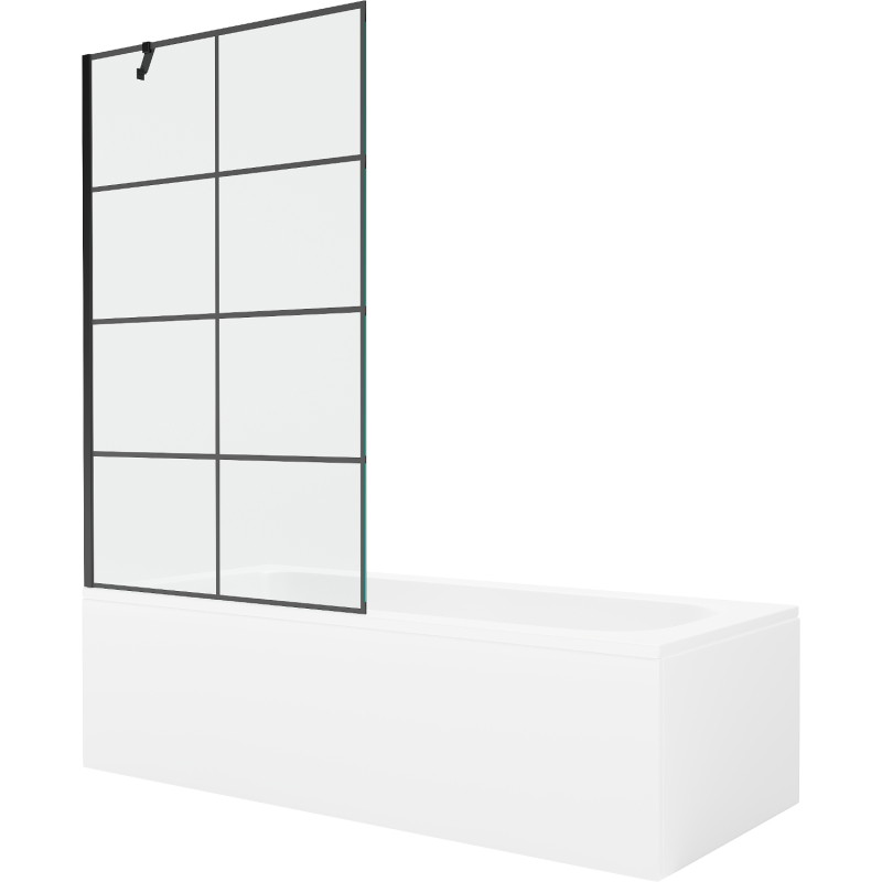 Mexen Vega obdélníková vana 150 x 70 cm s krytem a 1křídlovou zástěnou 100 cm, černý vzor - 550115070X9510007077