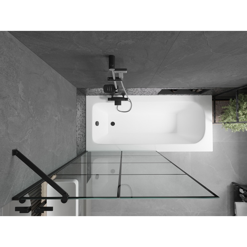 Mexen Vega obdélníková vana 150 x 70 cm s krytem a jednokřídlou zástěnou 100 cm, černý vzor - 550115070X9510007077