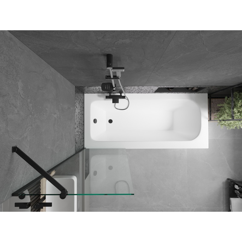 Mexen Vega obdélníková vana 160 x 70 cm s krytem a 1-křídlovou zástěnou 60 cm, transparentní, černá