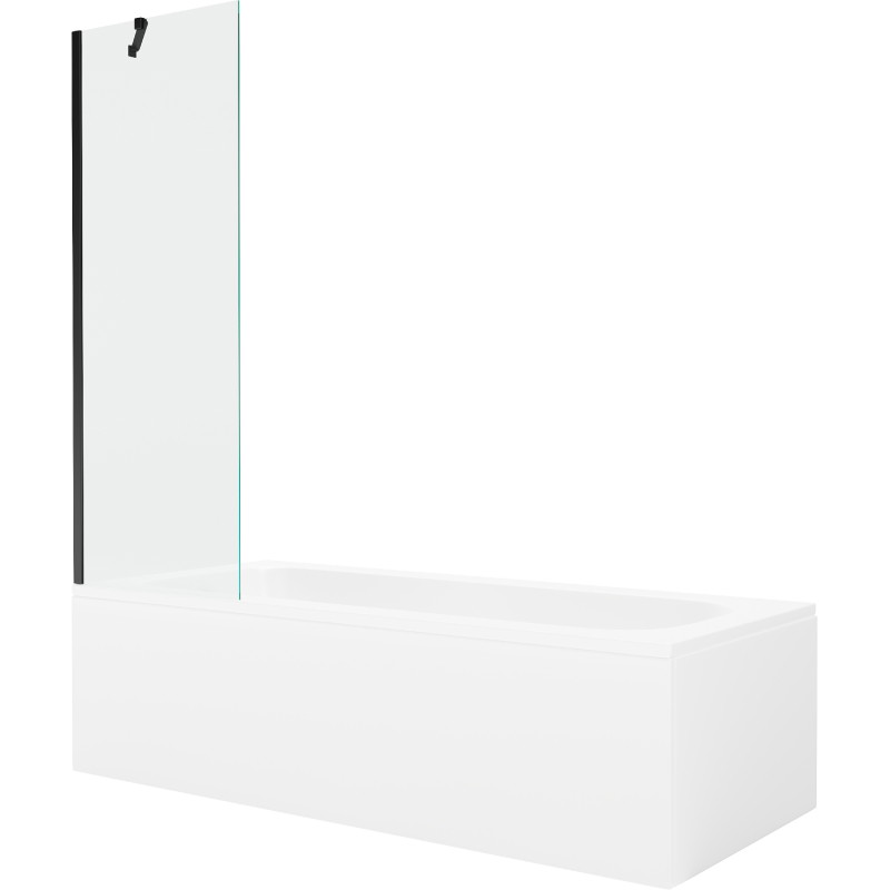 Mexen Vega obdélníková vana 160 x 70 cm s krytem a 1-křídlovou zástěnou 60 cm, transparentní, černá