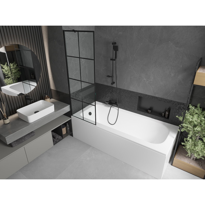 Mexen Vega obdélníková vana 160 x 70 cm s krytem a 1-křídlovou zástěnou 60 cm, černý vzor - 550116070X9506007077