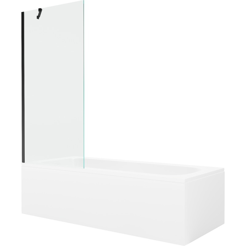 Mexen Vega obdélníková vana 160 x 70 cm s krytem a jedním křídlovým paravánem 80 cm, transparentní, černá
