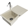 Mexen Cesar granitový dřez 1-komorový s odkapávačem a kuchyňskou baterií Flora, béžový - 6514-69-670401-07-B