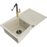 Mexen Cesar granitový dřez s 1 komorou a odkapávačem a kuchyňskou baterií Flora, béžový - 6514-69-670401-57-B