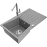 Mexen Cesar granitový dřez s jednou komorou, odkapávačem a kuchyňskou baterií Flora, šedý - 6514-71-670401-00
