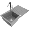 Mexen Cesar granitový dřez s jednou komorou a odkapávačem a kuchyňskou baterií Flora, šedý - 6514-71-670401-07