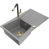 Mexen Cesar granitový dřez 1-komorový s odkapávačem a kuchyňskou baterií Flora, šedý - 6514-71-670401-57-G