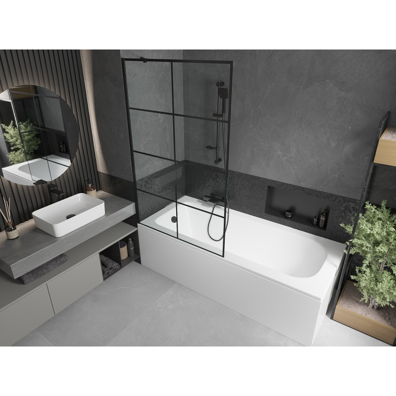 Mexen Vega obdélníková vana 160 x 70 cm s obložením a jednokřídlou zástěnou 100 cm, černý vzor - 550116070X9510007077