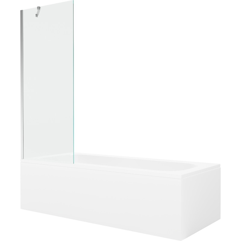 Mexen Vega obdélníková vana 170 x 70 cm s krytem a jednokřídlou zástěnou 70 cm, transparentní, chrom