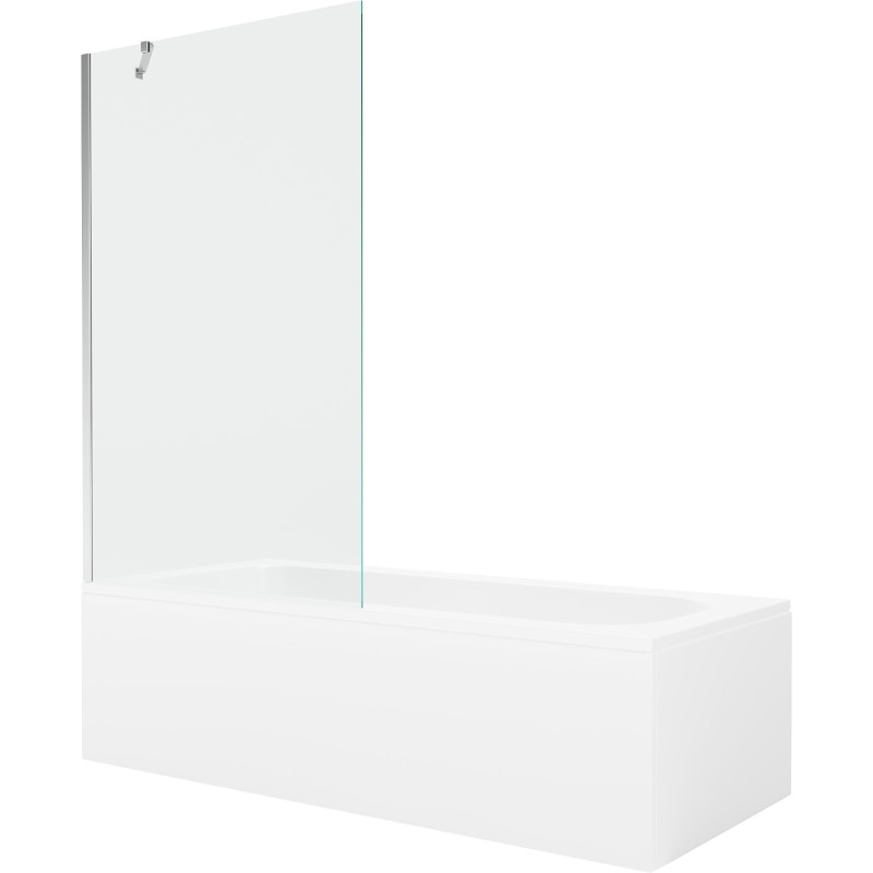 Mexen Vega obdélníková vana 170 x 70 cm s opláštěním a jedním křídlovým panelem 100 cm, transparentní, chrom