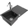 Mexen Cesar granitový dřez s 1 komorou a odkapávačem a kuchyňskou baterií Flora, černý s tečkami - 6514-76-670401-08