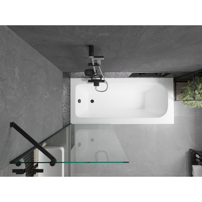 Mexen Vega obdélníková vana 170 x 70 cm s krytem a 1-křídlovou zástěnou 70 cm, transparentní, černá