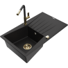 Mexen Cesar granitový dřez 1-komorový s odkapávačem a kuchyňskou baterií Flora, černý - 6514-77-670401-57-G