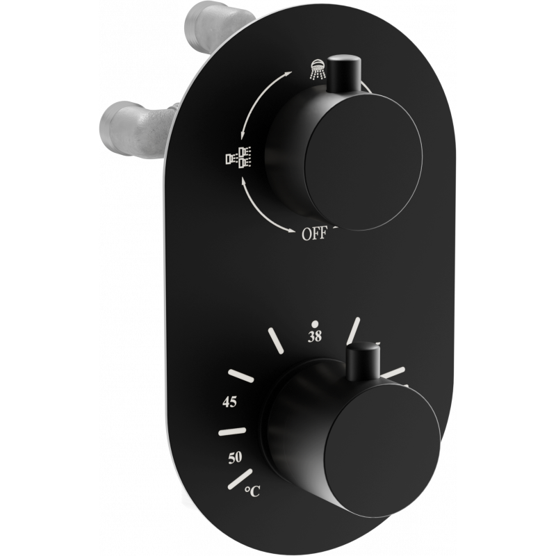 Mexen Kai termostatická vanová-sprchová baterie 3-výstupová, černá - 77602-70