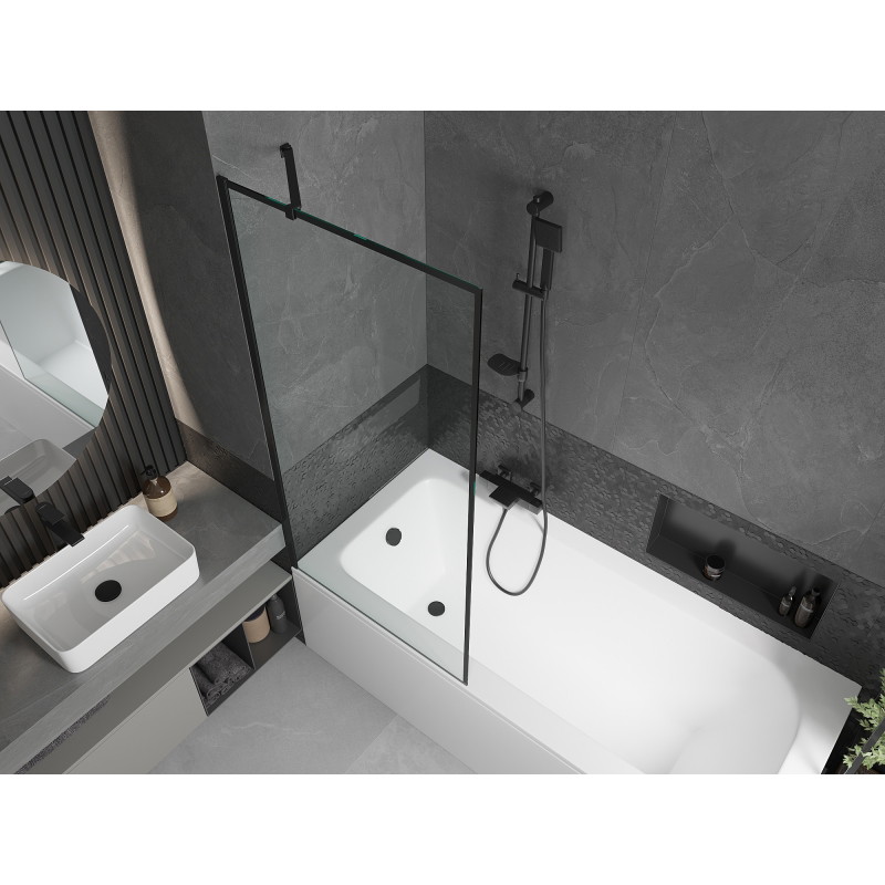 Mexen Vega obdélníková vana 170 x 70 cm s obložením a 1-křídlovou zástěnou 80 cm, černý vzor - 550117070X9508007070