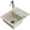 Mexen Enzo granitový dřez 1-komorový s odkapávačem a kuchyňskou baterií Flora, béžový - 6506-69-670401-07-B