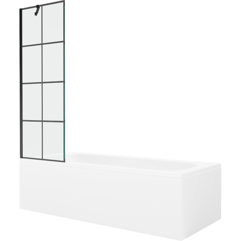 Mexen Vega Rektangulární vana 170 x 70 cm s krytem a 1-křídlovou stěnou 60 cm, černý vzor - 550117077X9506007077