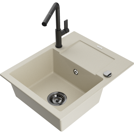 Mexen Enzo granitový dřez 1-komorový s odkapávačem a kuchyňskou baterií Flora, béžový - 6506-69-670401-70-B