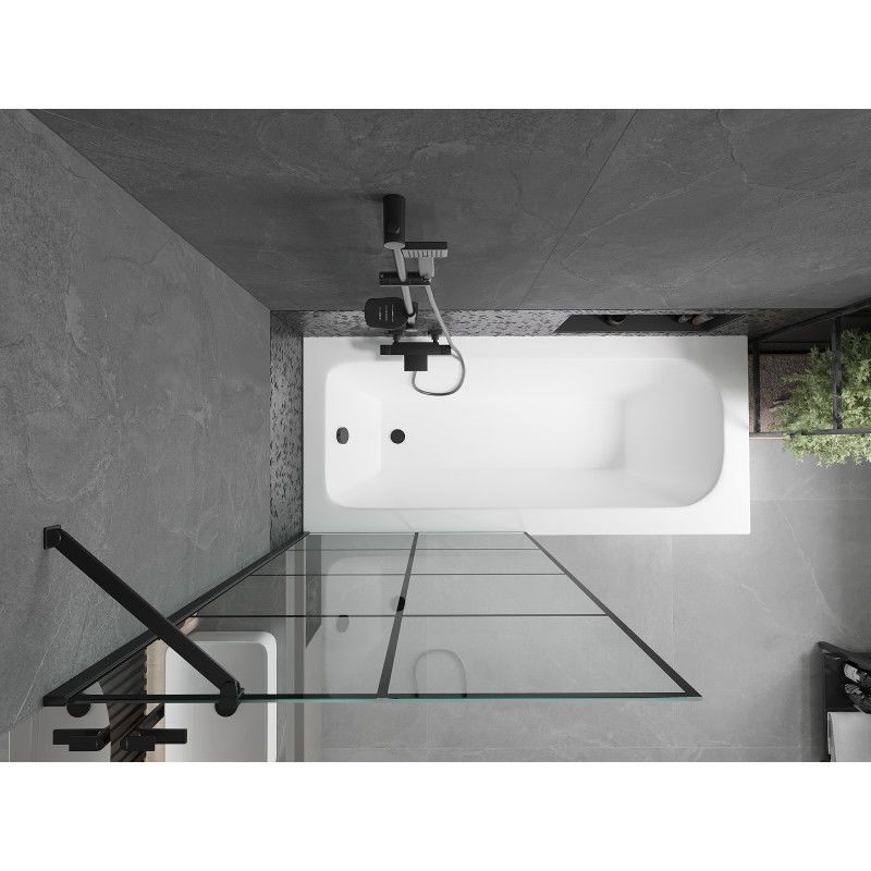 Mexen Vega obdélníková vana 170 x 70 cm s krytem a 1-dveřovým zástěnou 90 cm, černý vzor - 550117077X9509007077