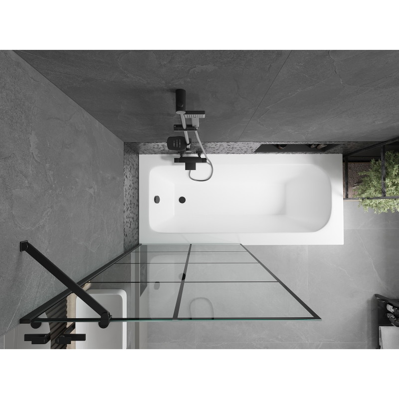 Mexen Vega obdélníková vana 170 x 70 cm s krytem a 1dílnou zástěnou 90 cm, černý vzor - 550117077X9509007077