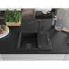 Mexen Enzo granitový kuchyňský dřez s 1 komorou, odkapávačem a kuchyňskou baterií Flora, černý/stříbrný metalík