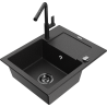 Mexen Enzo granitový dřez 1-komorový s odkapávačem a kuchyňskou baterií Flora, černý/stříbrný metalik - 6506-73-670401-70-B