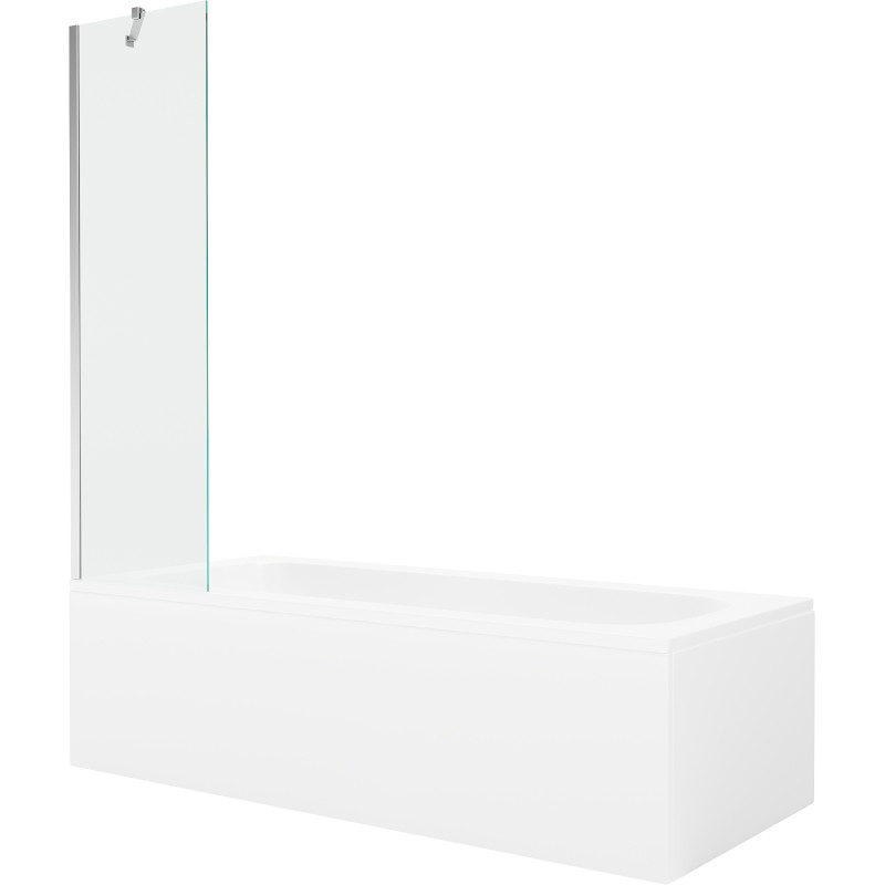 Mexen Vega obdélníková vana 180 x 80 cm s krytem a 1-křídlovou zástěnou 50 cm, transparentní, chrom