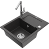 Mexen Enzo granitový dřez 1-komorový s odkapávačem a kuchyňskou baterií Flora, černý skvrnitý - 6506-76-670401-00