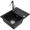 Mexen Enzo granitový dřez 1-komorový s odkapávačem a kuchyňskou baterií Flora, černý - 6506-77-670401-07
