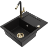 Mexen Enzo granitový dřez 1-komorový s odkapávačem a kuchyňskou baterií Flora, černý - 6506-77-670401-57-G