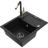 Mexen Enzo granitový dřez s 1 komorou a odkapávačem a kuchyňskou baterií Flora, černý - 6506-77-670401-57-B