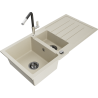 Mexen Andres granitový dřez 1,5-komorový s odkapávačem a kuchyňskou baterií Flora, béžový - 6515-69-670401-07-B