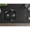 Mexen Andres granitový dřez s 1,5 komory s odkapávačem a kuchyňskou baterií Flora, černý/stříbrný - 6515-73-670401-07