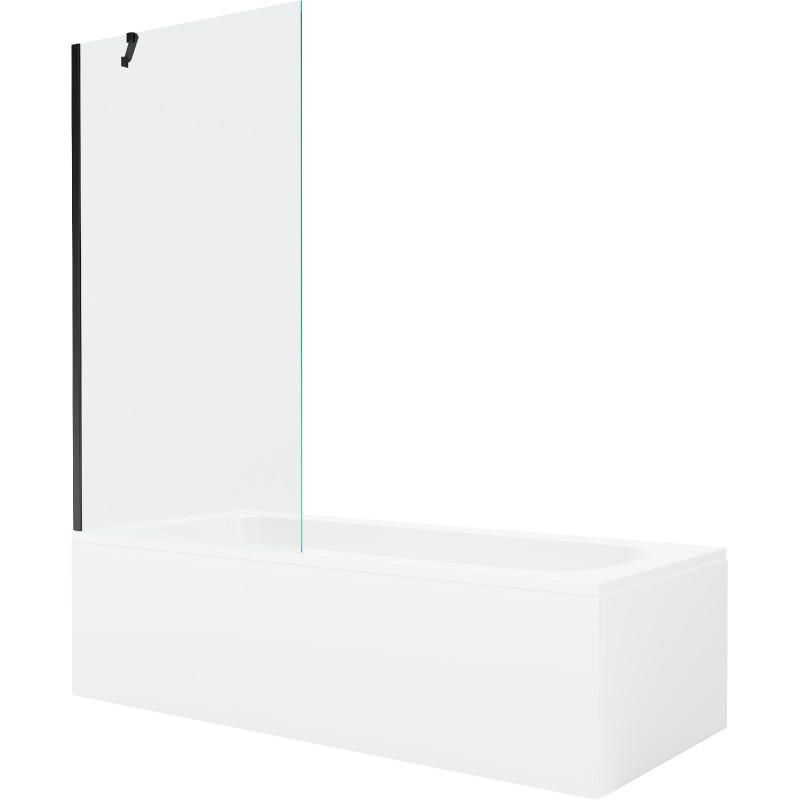 Mexen Vega obdélníková vana 180 x 80 cm s krytem a 1křídlovou zástěnou 90 cm, transparentní, černá