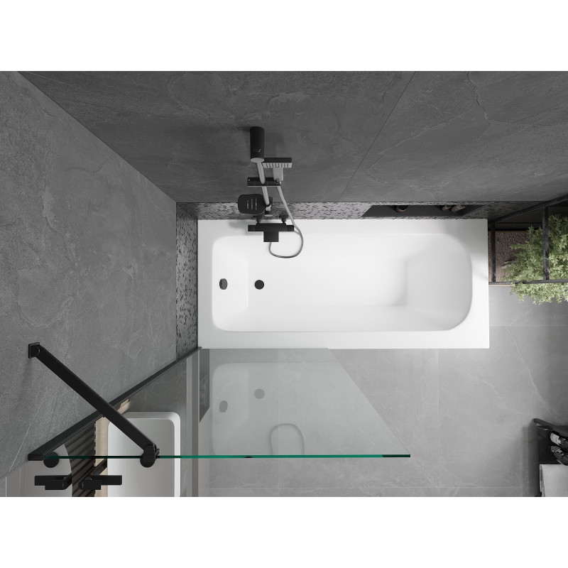 Mexen Vega obdélníková vana 180 x 80 cm s opláštěním a jednokřídlým zástěnou 80 cm, transparentní, černá