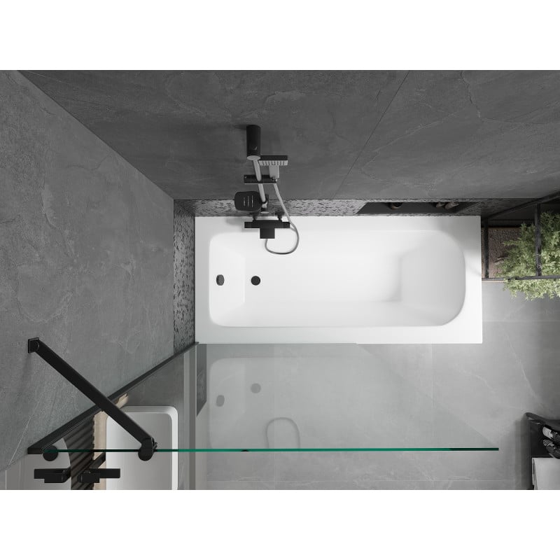 Mexen Vega obdélníková vana 180 x 80 cm s krytem a jednokřídlou zástěnou 100 cm, transparentní, černý - 550118080X9510000070