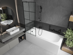 Mexen Vega obdélníková vana 180 x 80 cm s pláštěm 1-křídlovou zástěnou 70 cm, Černý vzor - 550118080X9507007077