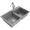 Mexen Tomas granitový dřez s 2 komorami s kuchyňskou baterií Flora, šedá - 6516-71-670401-06