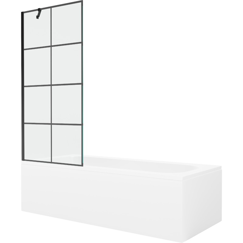 Mexen Vega obdélníková vana 180 x 80 cm s obkladem a jedním křídlovým zástěnou 80 cm, černý vzor