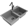 Mexen Tomas granitový dřez 2-komorový s kuchyňskou baterií Flora, šedý - 6516-71-670401-70-B