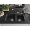 Mexen Tomas granitový dřez 2-komorový s kuchyňskou baterií Flora, černý/stříbrný metalický - 6516-73-670401-07
